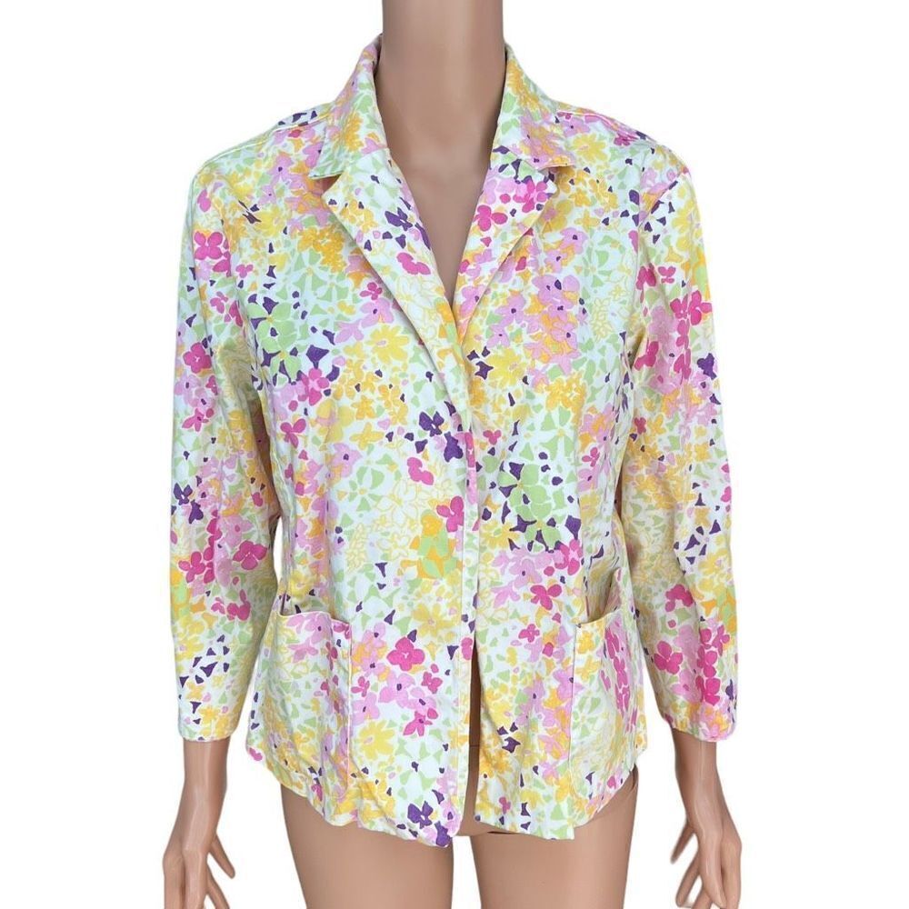 Erin London stretch petite floral open front blazer cotton blends Sz PL vintage